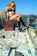 giantess collage city cleavage high_heels buildings wonderslug boots sitting vehicle_crush legs_crossed sitting_on_building