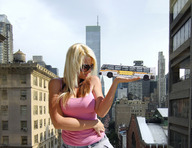 giantess collage city blonde amy wonderslug sunglasses looking_in looking_at_tiny holding_vehicle