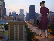 giantess collage city high_heels buildings wonderslug dress walking streets vehicle_crush evening behind_view rachel_mcadams