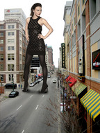 giantess collage city high_heels buildings stockings wonderslug dress standing streets vehicles hilary_duff