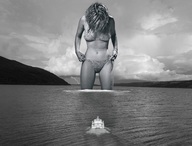 giantess collage monochrome ocean wonderslug boats lightning rachel_stevens loch_ness_monster