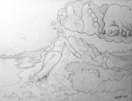 drawing giantess landscape giga city mega monochrome barefoot water glasses lying_down sun boots airplane thought_bubble