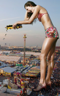 giantess collage swimsuit handheld high_heels wet brunette park bus cruel e10 falling amusement_park crowds
