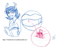 drawing horns monochrome glasses lips unaware shrunken_person book reading homestuck meenah_peixes twisted_persona aranea_serket