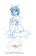 drawing giantess crush horns monochrome glasses butt_crush sitting shrunken_person book reading homestuck twisted_persona aranea_serket tavros_nitram
