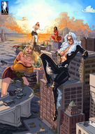breasts drawing giantess white_hair city mega blonde black_hair color large_breasts cleavage skirt red_hair giantesses mask avengers costume cape top new_york_city statue_of_liberty giantessfan sitting_on_building thor zipper iron_man hulk thief gwen_stacy mary_jane black_cat bare_legs spider-man spider-woman marvel_comics bare_midriff peter_parker felicia_hardy