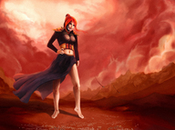 drawing giantess barefoot cleavage red_hair unknown_artist legs looking_down point_of_view bendysky warhammer warhammer_40k farseer_indranel