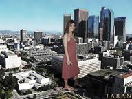 giantess collage feet city smiling dress sandals skyscraper streets vehicle_crush taran emily_deschanel
