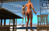 breasts nude size_difference small_woman barefoot domination amazon cruel digital_render pool_beating