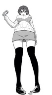 drawing monochrome large_breasts climbing shoes low_angle shrunken_men looking_down shrinking_device no_background looking_at_tiny