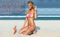 collage swimsuit beach cleavage ocean story unknown_artist shrunken_men kneeling shrunken_man sand looking_at_viewer