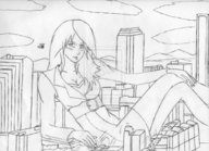 drawing giantess city monochrome tongue destruction cleavage belt watermark unosdays