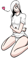 drawing gentle giantess color kneeling heart looking_down hugging shirt jj-psychotic multicolored_hair