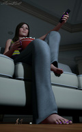 feet barefoot couple shrunken_men sitting popcorn unaware shrunken_woman shrunken_man pedicure floor manicure sorenzer0 digital_render