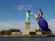 giantess collage micro mega destruction water brunette dress boots kick people sky new_york_city statue_of_liberty monument olivia_wilde giantesscity