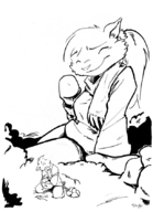 drawing gentle giantess furry anthro monochrome ducky ponytail snow scarf mittens snowballs