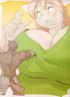 drawing giantess furry tail anthro color cleavage brunette ducky muscles punch fighter confused