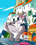 drawing giantess nude furry horns anthro color futanari penis ocean ducky sitting town vehicles