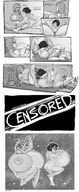 breasts drawing growth giantess nude space comic monochrome destruction barefoot glasses huge_breasts brunette breast_expansion giantesses censored oral_sex universe ripped_clothing berggie dialogue stars galaxies cosmic_giantess outgrowing_room