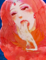 drawing giantess vore color red_hair shrunken_men shrunken_man imminent_vore ponyo