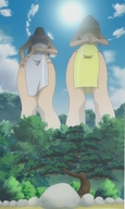 drawing giantess color long_hair multiple_giantesses sun giantesses clouds sky trees shadows panorama sunlight glare