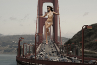 giantess collage city swimsuit bridge high_heels brunette highway streets vehicles tan hoop_earrings super_model alessandra_ambrosio golden_gate_bridge san_francisco