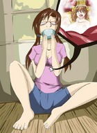 drawing vore color barefoot cleavage glasses brunette red_hair neon_genesis_evangelion inside_stomach mukatkikaarn asuka_langley_soryu mari_illustrious_makinami