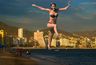 giantess collage city mega swimsuit beach barefoot water buildings brunette sand mountains sky mick_78