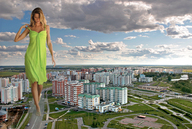 collage mega buildings dress walking streets clouds sky gisele accasbel russia