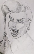 drawing monochrome shrunken_men shrunken_man sketch piercing between_fingers peterparkerlawl looking_at_tiny