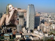 giantess collage vore city blonde skyscraper