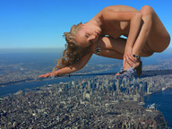 breasts giantess collage city blonde water high_heels skyscraper