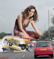 giantess collage city brunette streets vehicles curly_hair