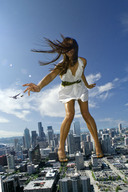 giantess crush collage city helicopter brunette sandals airplane skyscraper e10 streets vehicles platforms point_of_view leaning_forward bending_forward