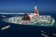 giantess collage city swimsuit barefoot brunette island lying_down jets hawaii