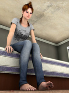 barefoot bed jeans blood gore foot_crush shrunken_people cruel dirty_soles bedroom sorenzer0 digital_render