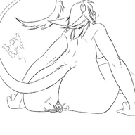 drawing giantess small_man furry monochrome fantasy butt_crush elf cat_girl