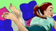 drawing color barefoot ponytail lying_down shrunken_people between_toes nail_polish looking_at_tiny apeiron-macro