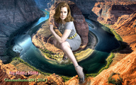 giantess collage long_hair high_heels sitting suit river looking_at_viewer downward_angle canyon amy_adams arizona