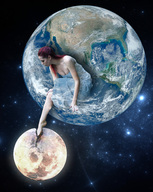 giantess crush collage earth giga space long_hair destruction barefoot goddess moon red_hair dress foot_crush legs chrissiecool
