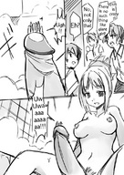 breasts drawing nipples nude manga blonde monochrome futanari penis bath anime seo_tatsuya smiling shrunken_men sitting navel belly thighs on_penis looking_at_tiny