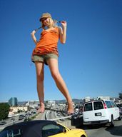 giantess collage city barefoot pigtails tan hat