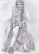 drawing monochrome cleavage leg shrunken_men shrunken_man looking_down frozen looking_at_tiny elsa