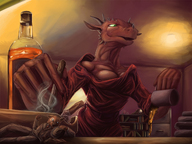 drawing micro furry dragoness anthro color dress shrunken_men office shrunken_man smoke cigarette commission alcohol mug inforiel noir ohohflamethrower