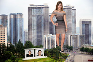 collage city brunette smiling posing wonderslug dress legs shrunken_people skyscraper streets manicure demi_lovato