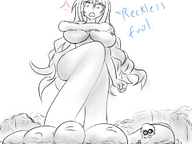 drawing giantess nude trayx monochrome destruction rubble looking_down between_toes sekirei tsukiumi