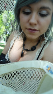 collage cleavage climbing shrunken_man outdoors necklace hanna looking_at_tiny peque
