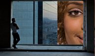 giantess collage long_hair face dark_skin outdoors curly_hair looking_in_window