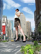 giantess collage city skirt high_heels buildings low_angle asian streets vehicles sky street_view pequeno