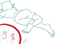 drawing micro butt barefoot lying_down shrunken_men unaware on_toenail homestuck twisted_persona karkat_vantas terezi_pyrope dave_strider